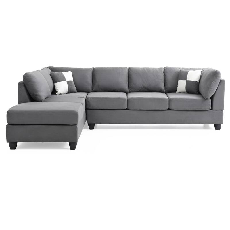Reversible Microsuede 4-Seater Sectional Sofa with Throw Pillows - 111" - Gray