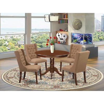 HomeStock 5-Piece Mahogany Finish Solid Wood Top Dining Table with 4 Parson Chair