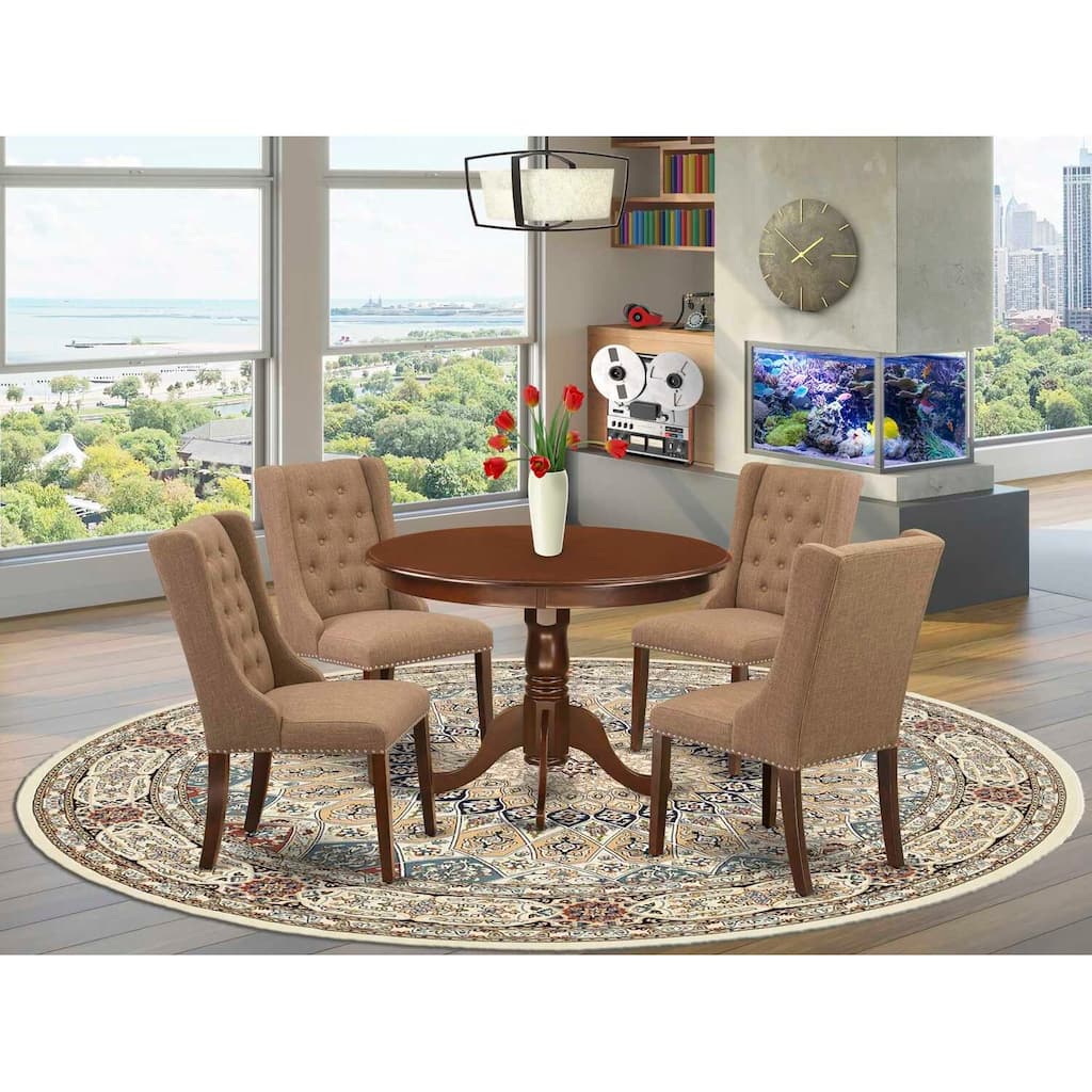 HomeStock 5-Piece Mahogany Finish Solid Wood Top Dining Table with 4 Parson Chair