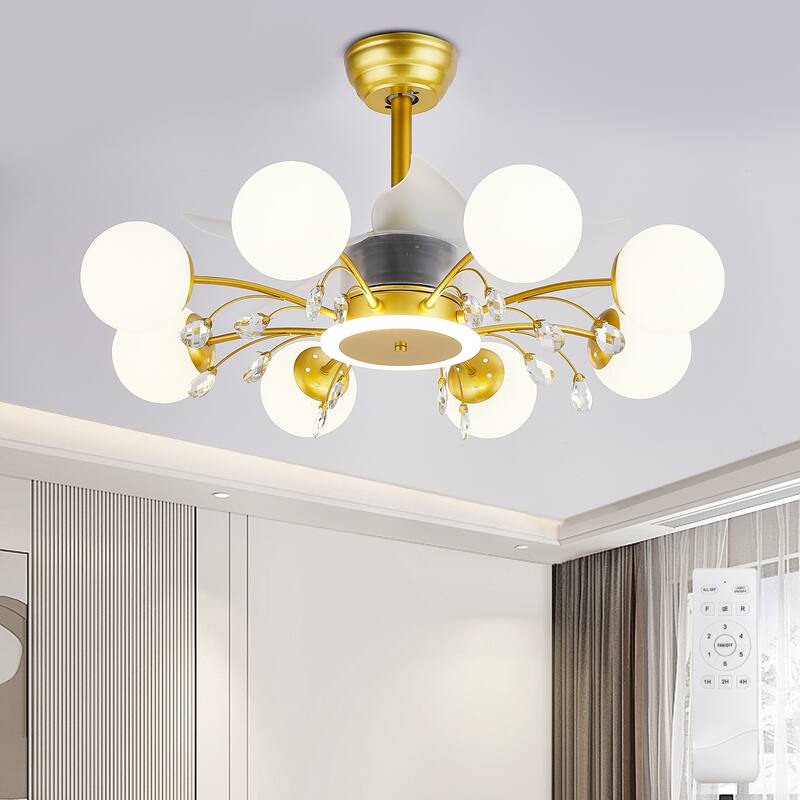 31in. Indoor Gold Modern Ceiling Fan with Light, Reversible Fandelier with Light Bulbs and Remote for Living Room