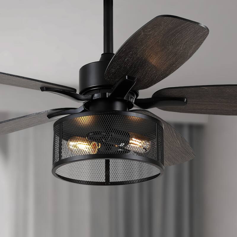52 Inch Indoor and Outdoor Farmhouse Ceiling Fan with Light DC motor Wooden Blades Waterproof - Grey-48"