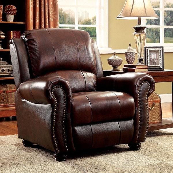 Furniture of America Drow Traditional Leather Padded Armchair. Opens flyout.