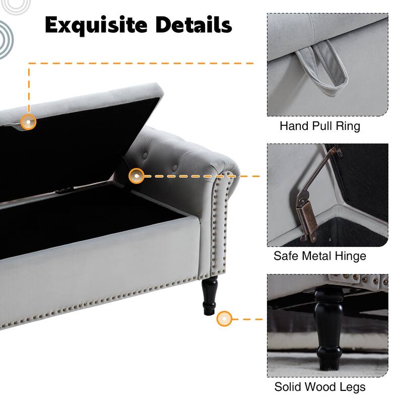 67" Velvet or PU Tufted Storage Bench for Bedroom End of Bed with Roll Arms