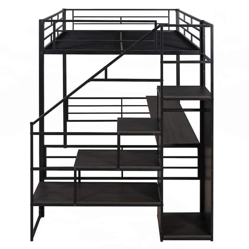 Metal Full Size Loft Bed with Desk&Wardrobe, Storage Staircase Bed Bath & Beyond 37533561