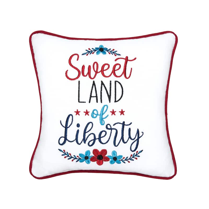 10" x 10" Sweet Land of Liberty Patriotic Embroidered Small/Petite Accent Pillow
