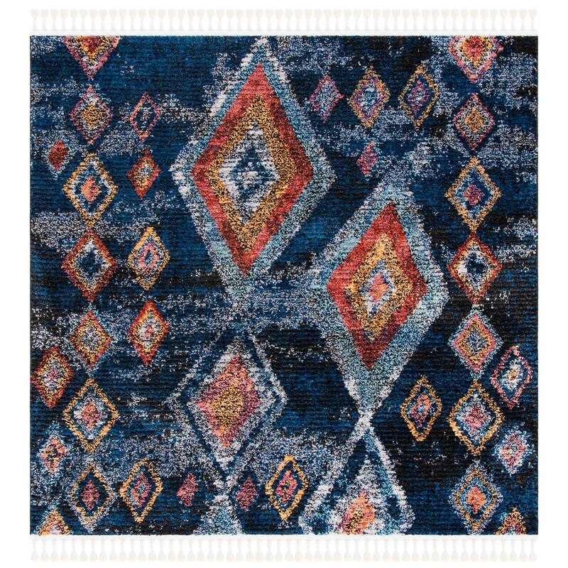 SAFAVIEH Morocco Bohemian & Eclectic Manilla Tribal Navy/Multi Polyester Rug