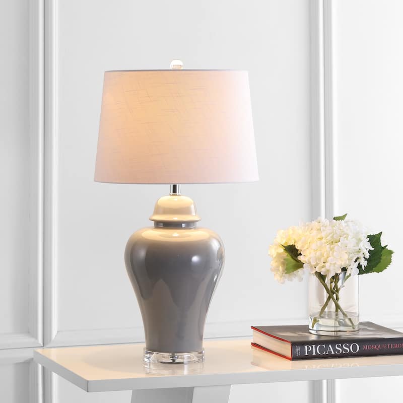 Bowen 27" Ceramic Urn LED Table Lamp, Grey (Set of 2) by JONATHAN Y
