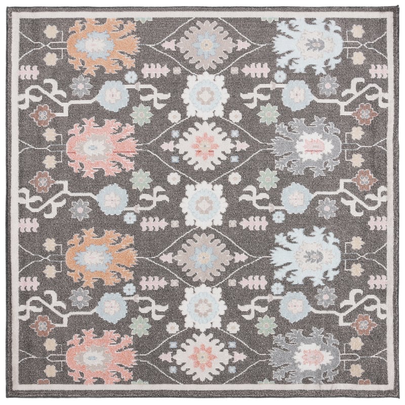 SAFAVIEH Phoenix Dezzie Boho Floral Rug - 6'7" Square - Dark Grey/Ivory Blue