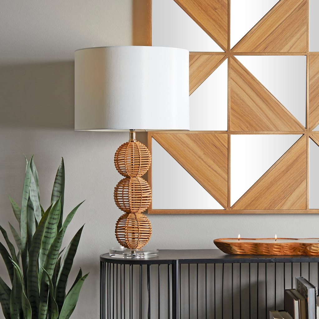 Brown Wicker Wood Handmade Woven Orb Table Lamp