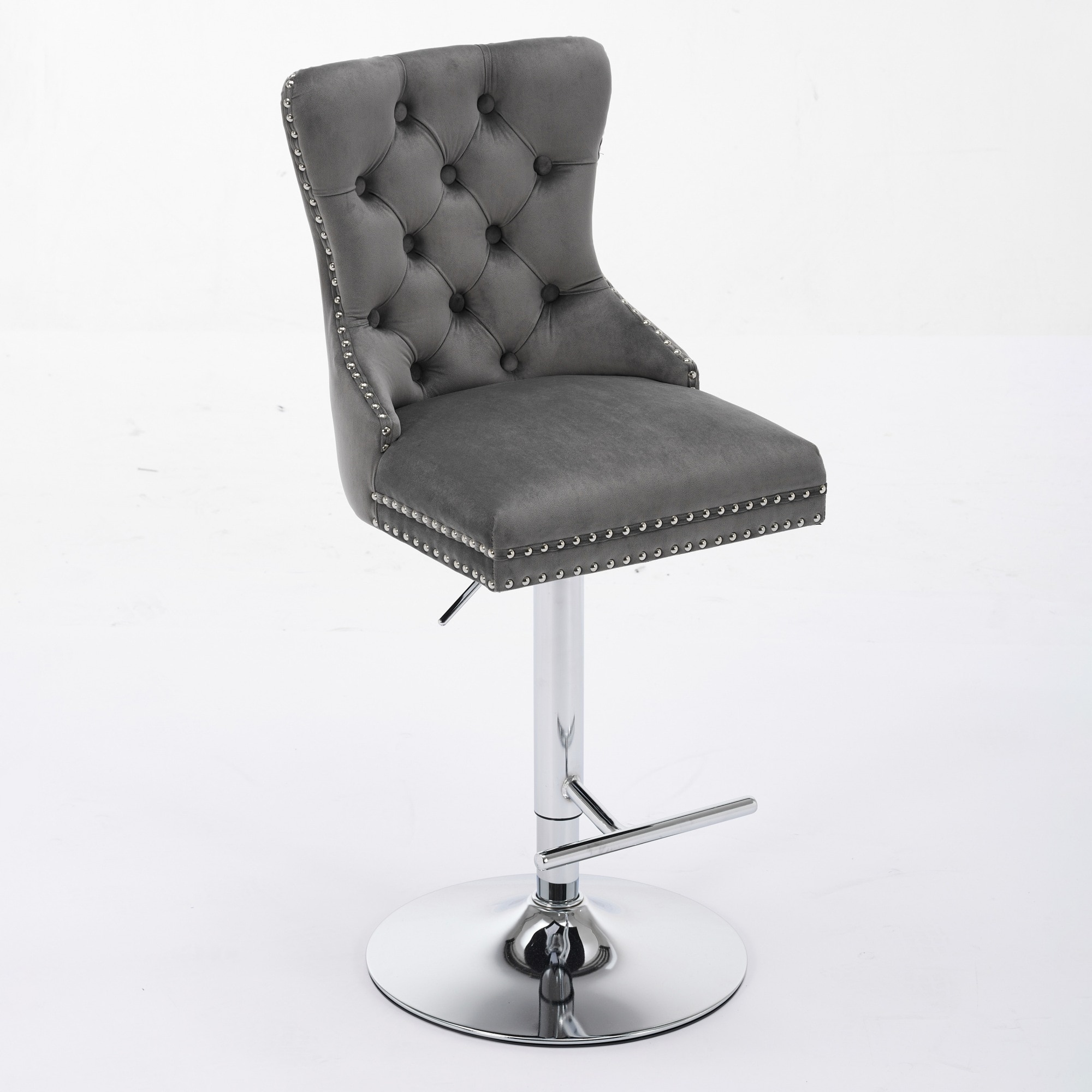 Set of 2 Thick Chrome Swivel Velvet Barstools,Adjustable 25-33"Height