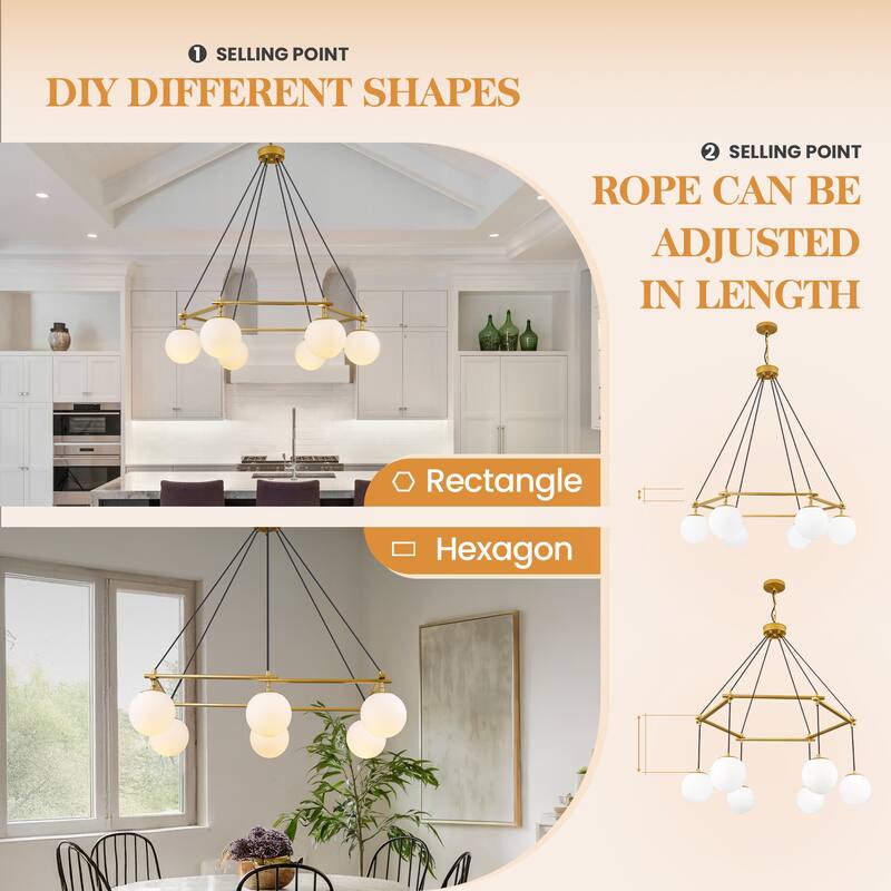 6-Light Black Wagon Wheel Chandelier, Hexagonal Dining Room Pendant Light with White Glass Shade