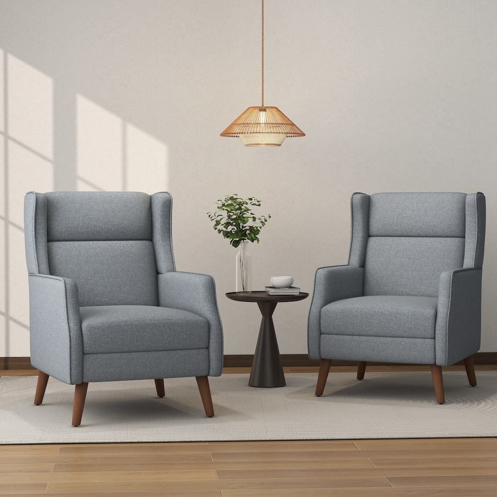 Cotton Linen Accent Chair with Wood Legs