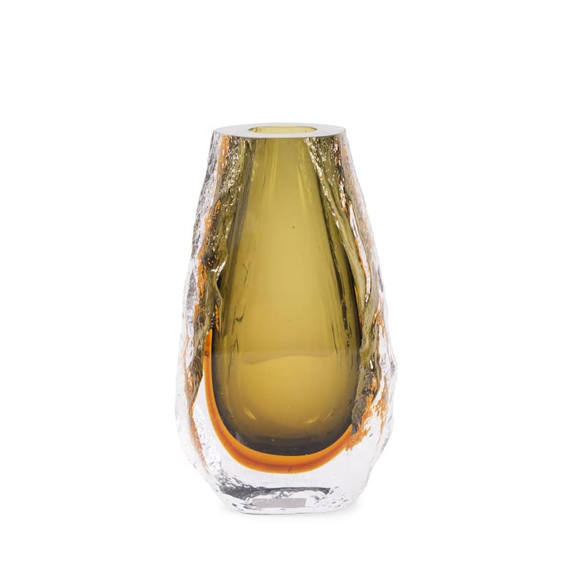 Dusty Olive Crystalized Glass Vase- Tall