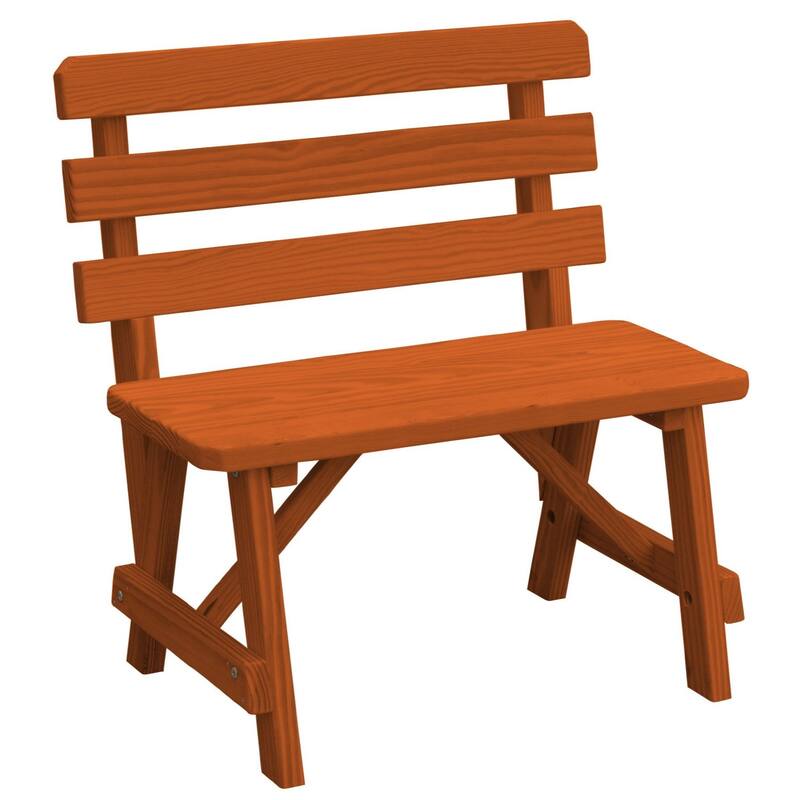 Pine 3' Traditional Backed Bench - Redwood Stain