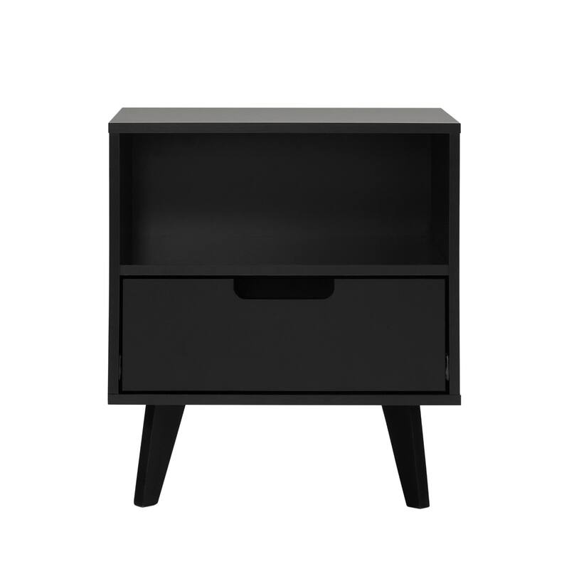 Sleek 1-Drawer Nightstand with Mid-Century Legs and Smooth Metal Glides
