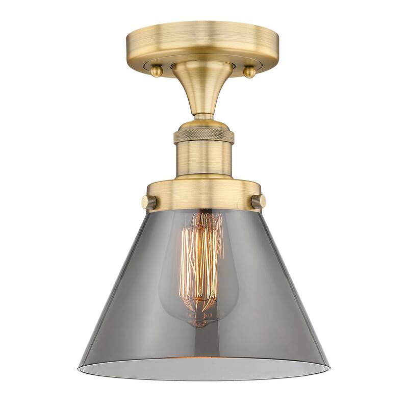 Innovations Lighting Edison Large Cone - 1 Light 7" Semi-Flush Mount - Brushed Brass/Light Smoke
