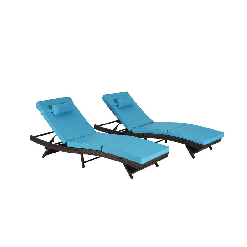 2 Pcs Outdoor Wicker Lounge Recliner Chair Set of 2, Rust-Resistant Patio Sunbathing Chairs with 5 Adjustable Positions