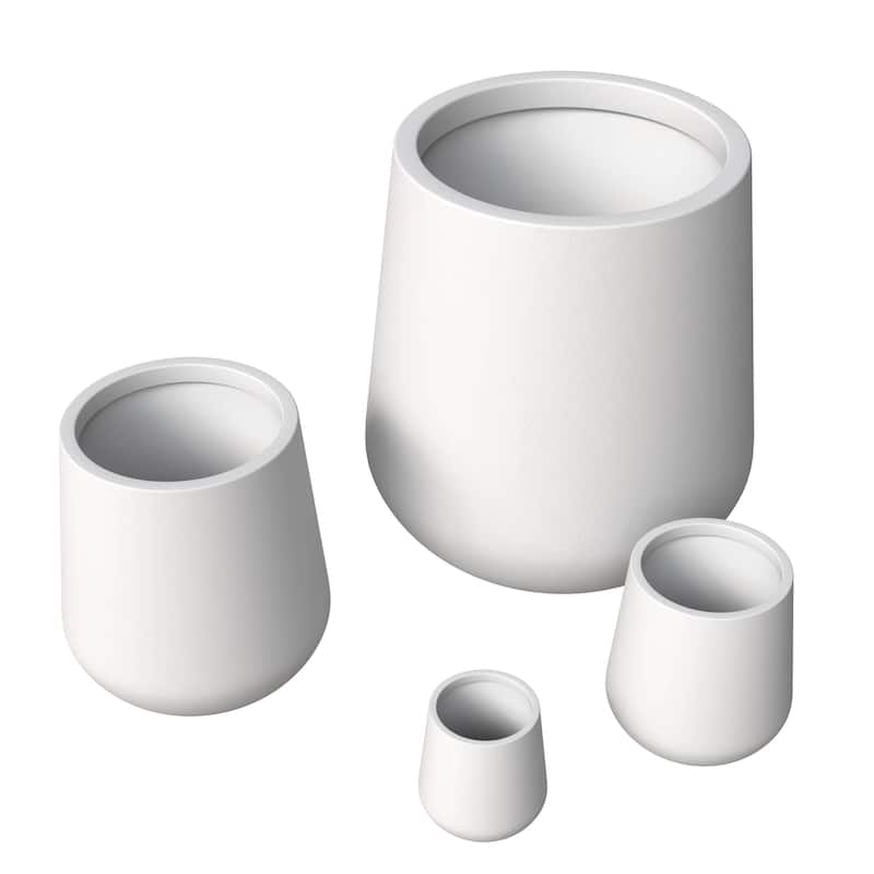 Orchid 4-Piece Round Modern Fiberstone and MgO Clay Decorative Planter Pot Set for Living Room Office Home Patio Porch Decor - White