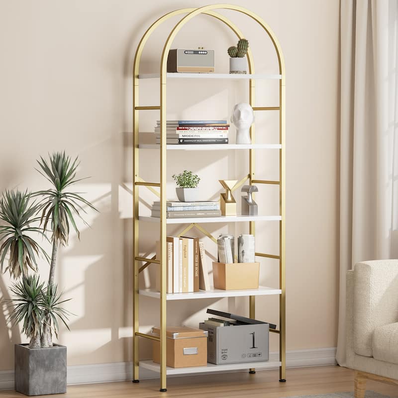 5-Tier Arched Bookshelf, Wooden Bookcase Display Rack