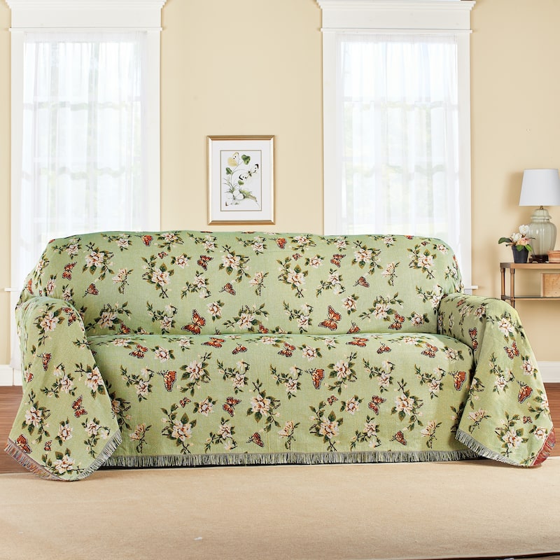 Botanical Butterfly Fringe Border Furniture Throw