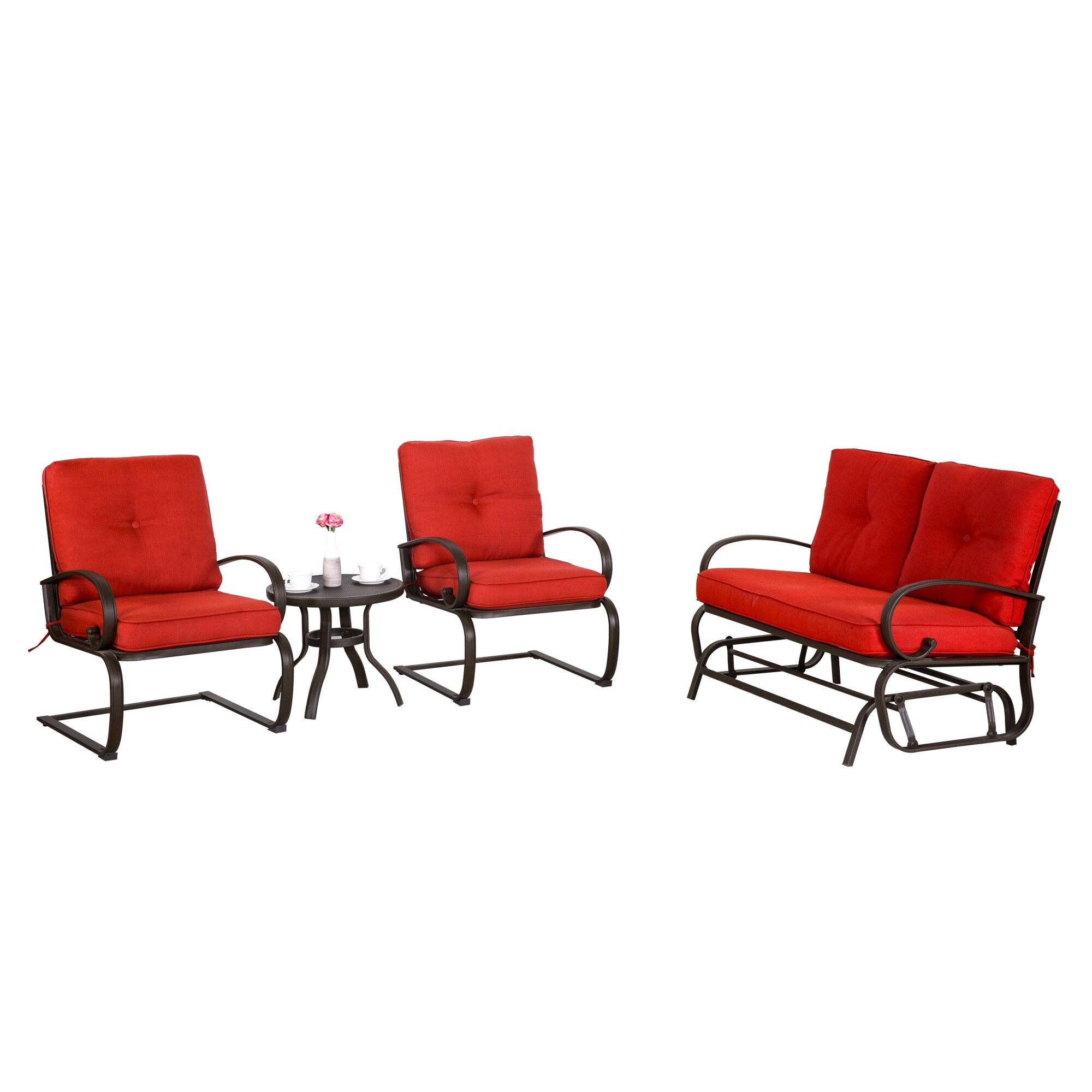 Shop 4 Piece Metal Conversation Set Cushioned Outdoor Furniture Patio Wrought Iron Conversation Set Brick Red Overstock 21913494