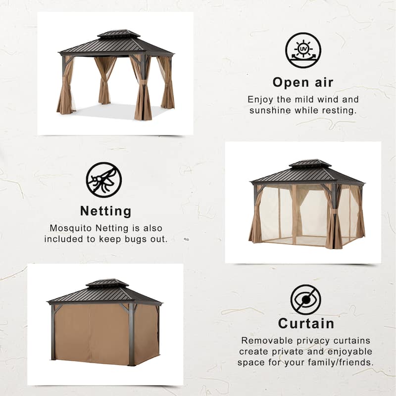 ABCCANOPY Outdoor Hardtop Gazebo with Galvanized Steel Double Roof