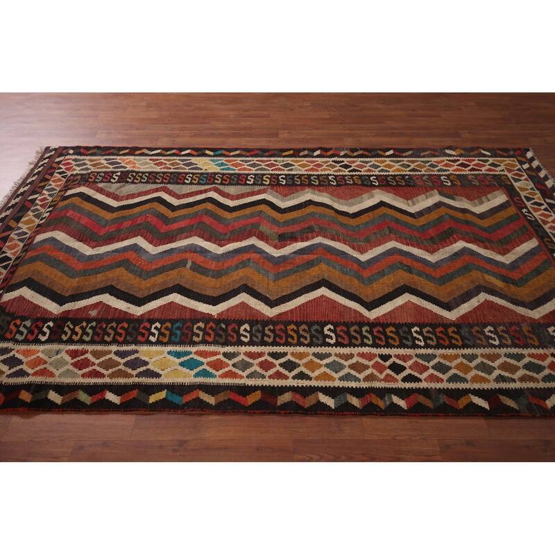 Vegetable Dye Tribal Kilim Qashqai Persian Vintage Wool Carpet - 5'3" X 8'3"