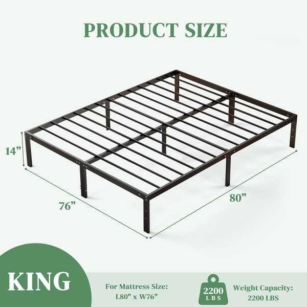 dimension image slide 4 of 5, Black Metal Frame Platform Bed Mattress Foundation with Steel Slat Support, No Box Spring Needed
