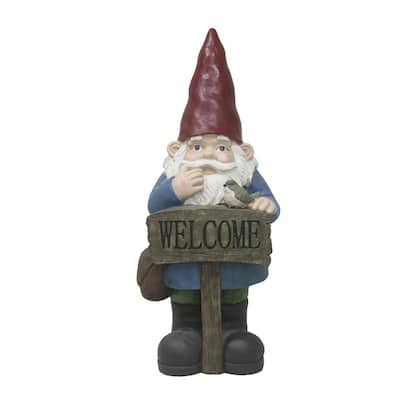 Gnome with Elf Hat Outdoor Welcome Garden Sign - 24.5"