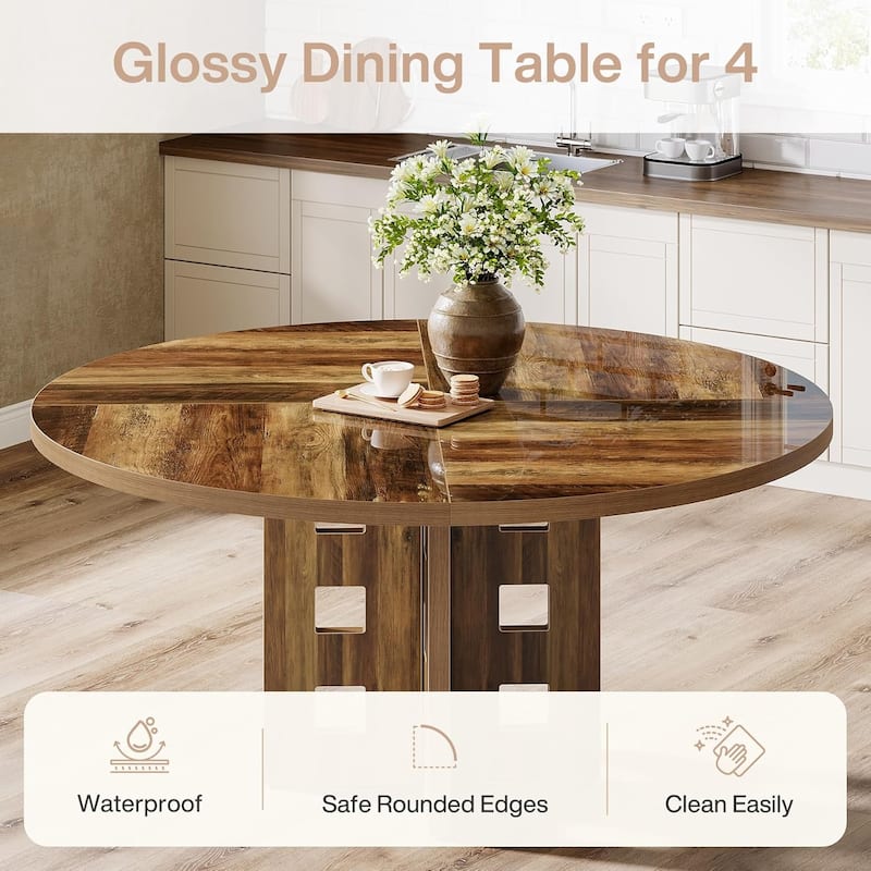 47-Inch Round Dining Table, Farmhouse Wood Kitchen Table with Sturdy Pedestal Base