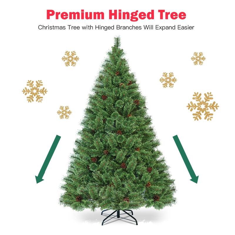 Gymax 6FT Pre-lit Flowering Artificial Green Hinged Christmas Tree PVC - See Details