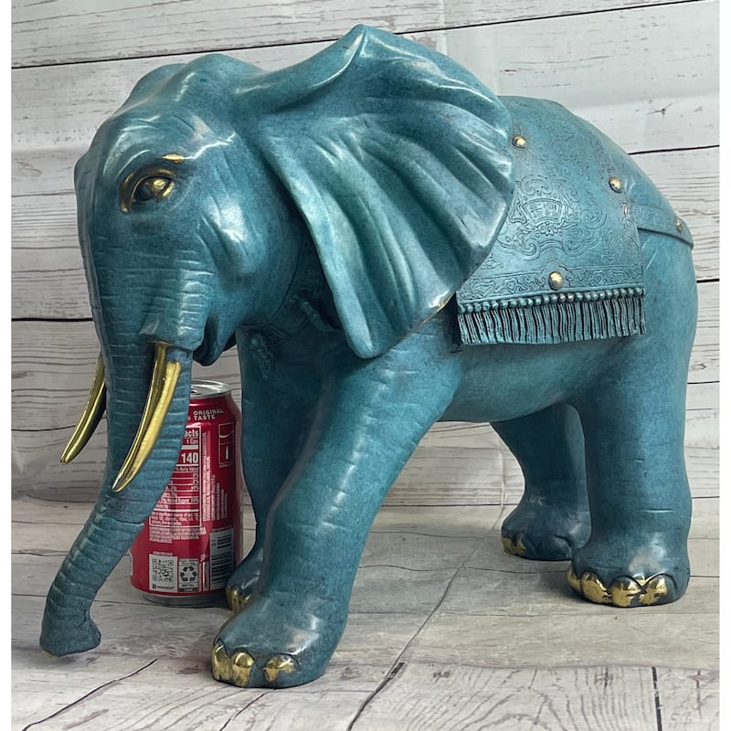 Green Blue Imitative Elephant Bronze Sculpture Statue Figure Figurine Signed Original Art