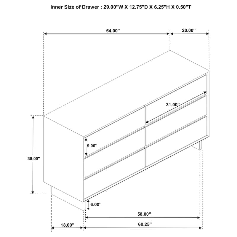 Hemlock Warm Brown 6-drawer Dresser Cabinet