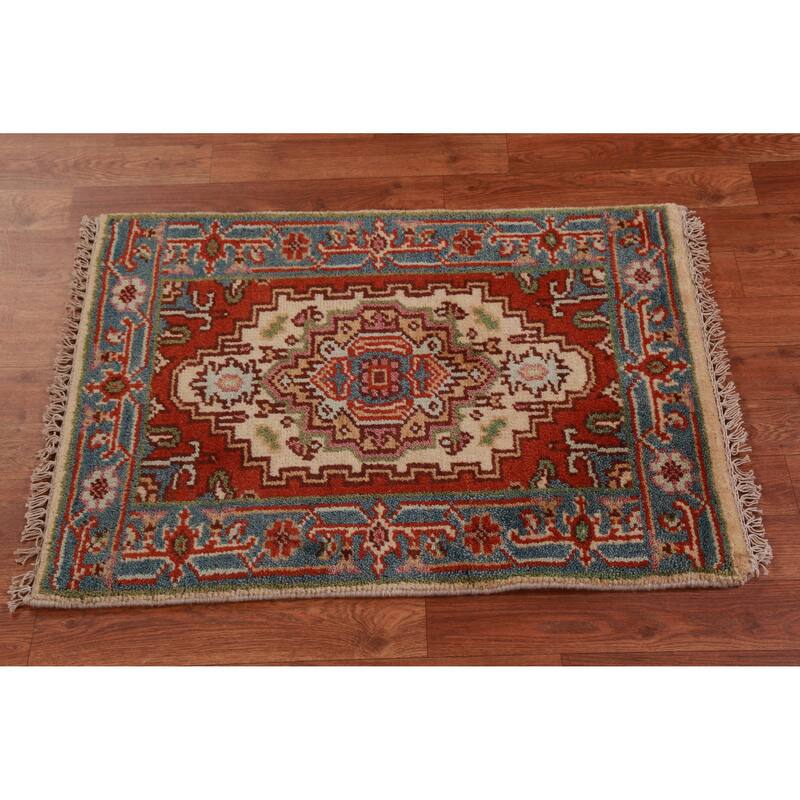 Hand Knotted Oriental 100% Wool Carpet Traditional Medallion Beige & Ivories Heriz (serapi) Area Rug - 2' 9'' X 2' 0''