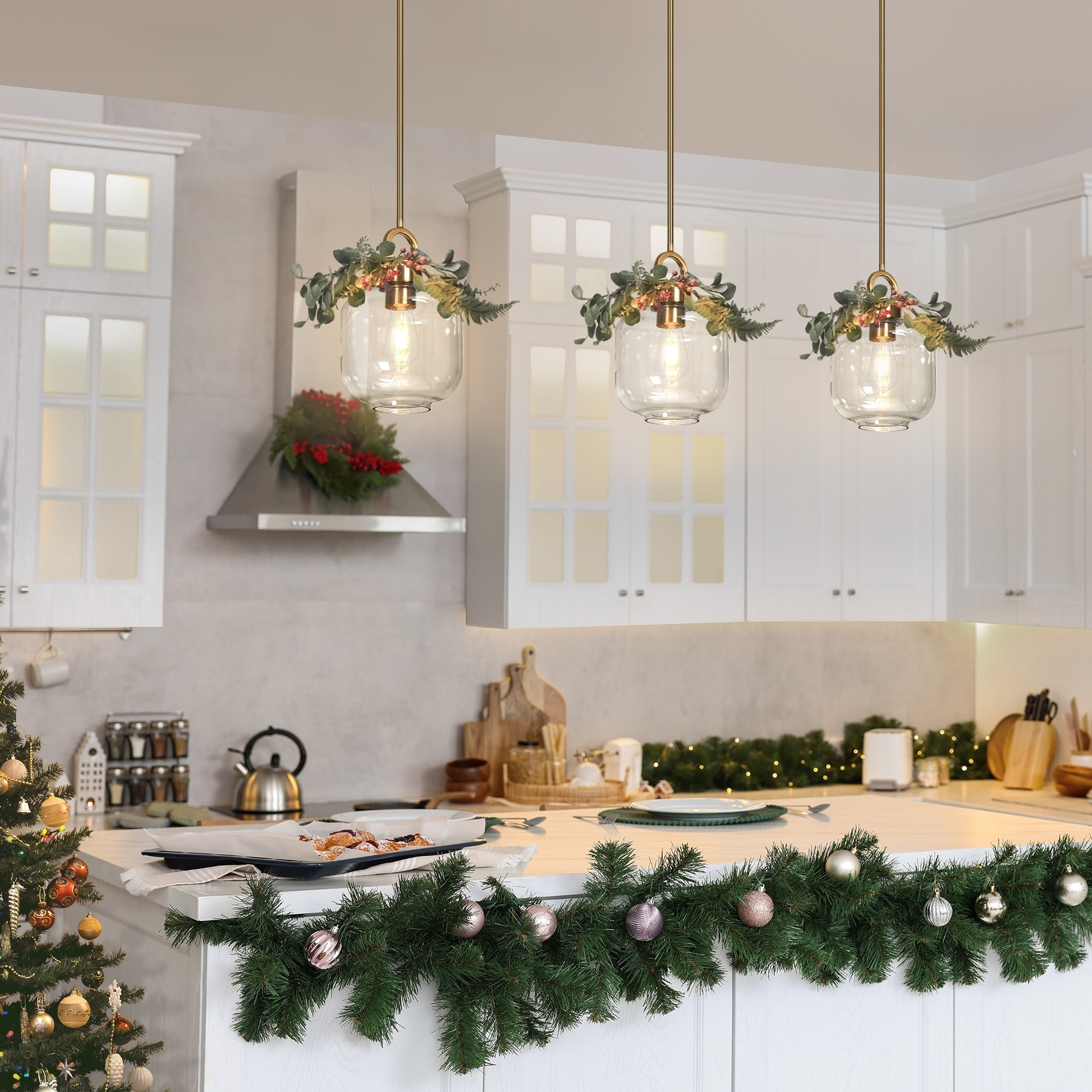 Cavitt Mid century Modern Unique Pendant Lights Farmhouse Glass Kitchen Island Lighting D 7.8 x H 75.2