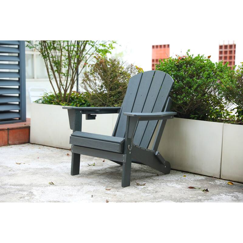 HDPE Folding Adirondack Chair with Dual Cup Holder - Composite Adirondack Chair with Wood Texture