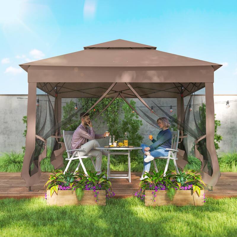 Outsunny 10.7' x 10.7' Pop Up Canopy, Outdoor Patio Gazebo Shelter with Removable Zipper Netting