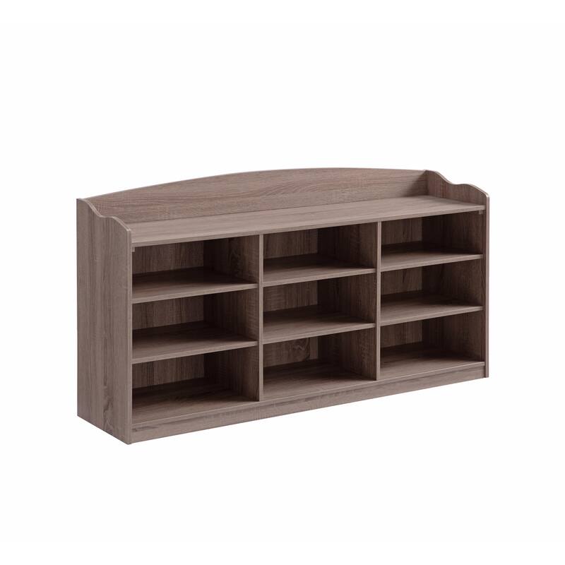Wooden Shoe Storage Bench, Nine Storage Shelves, Entryway Organizer, Dark Taupe