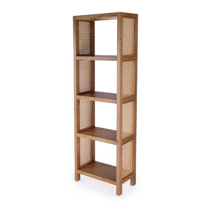 Mesa Cane and Solid Wood 4-Tier Etagere Bookcase
