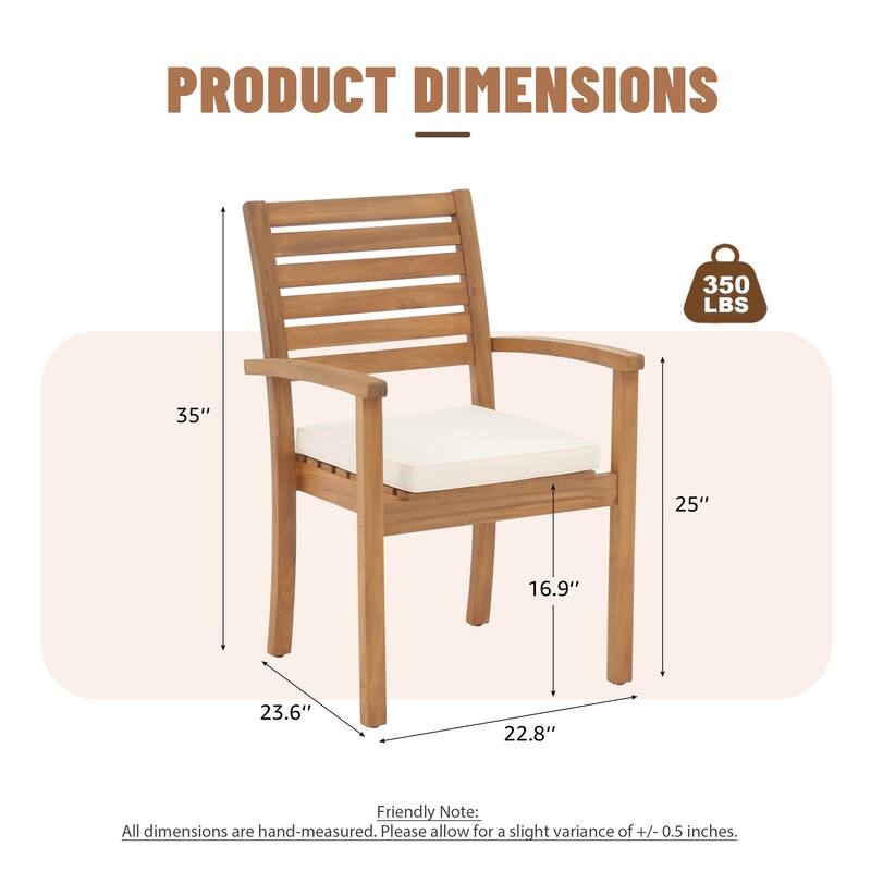 Outdoor Stackable Acacia Wood Dining Chair with Cushion