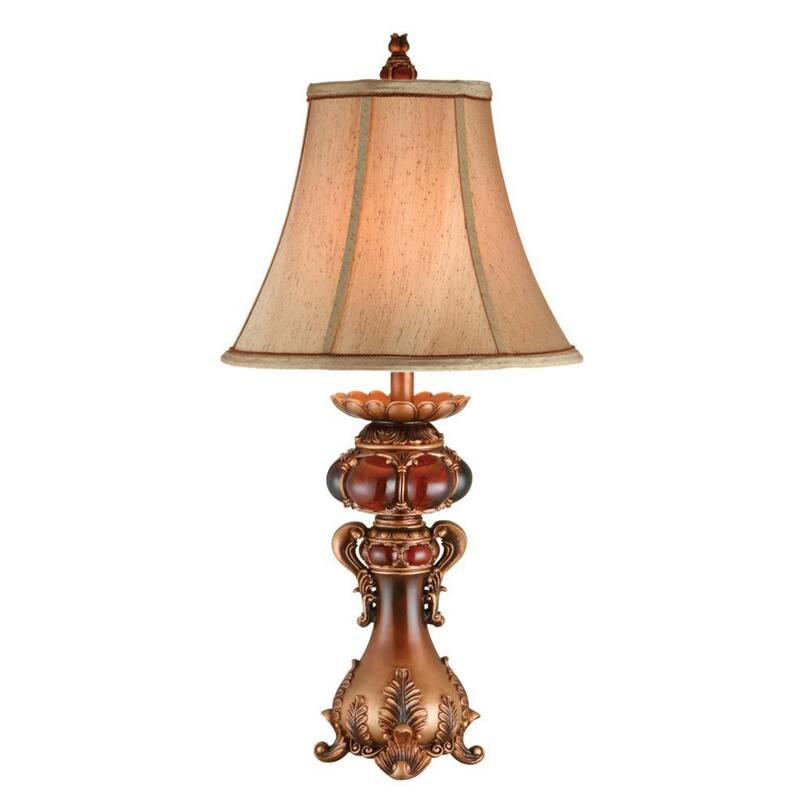 Brown Metal Urn Table Lamp with Drum Fabric Shade 3 Way Switch - 17” x 17” x 31” (D x W x H) - Brown