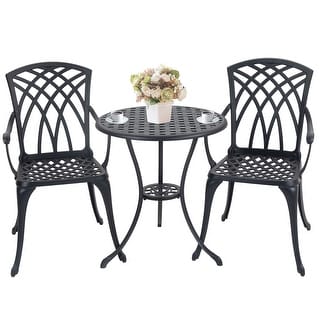 3 Piece Bistro Table Set Cast Aluminum Outdoor Patio Furniture with ...