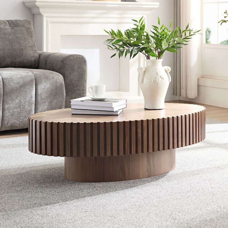 Modern Handcraft Drum Coffee Table Length 43.7 inch Ellipse Coffee Table for Living Room,Oval Small Coffee Table