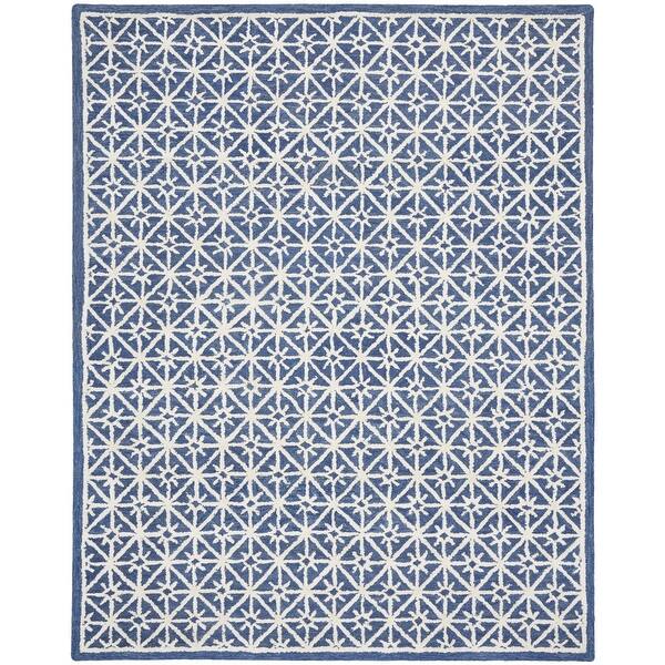 HomeRoots8' x 10' Blue and Off White Geometric Hand Tufted Area Rug - 8 ...