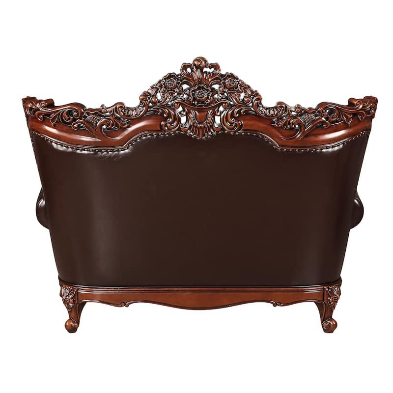Exxor Espresso and Walnut Loveseat with 2 Accent Pillow