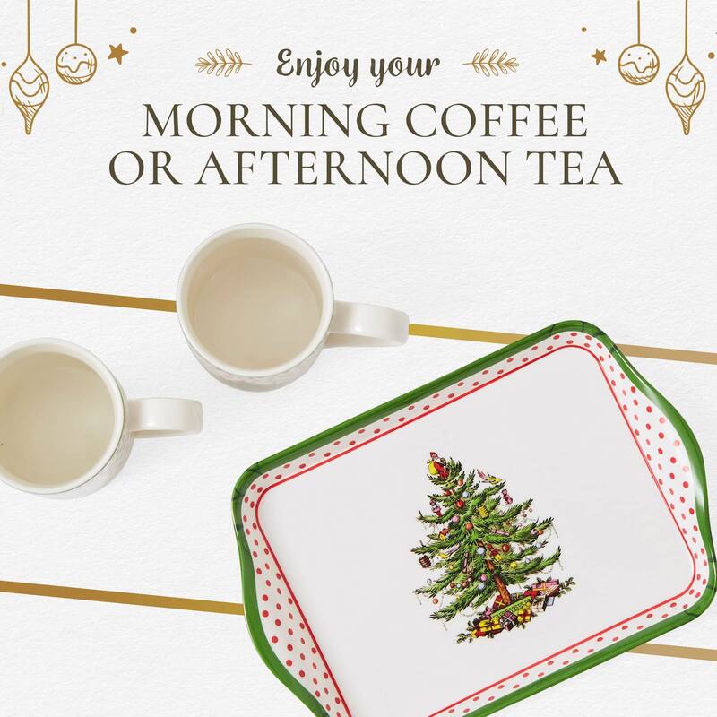 Pimpernel Christmas Tree Polka Dot Mug and Tray Set - 8" L x 5" W