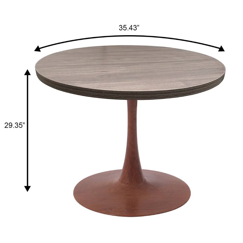 Bristol Round Dining Table 36 in. Wide MDF Tabletop in Cherry Steel Pedestal Base for Modern Kitchen and Dining Room