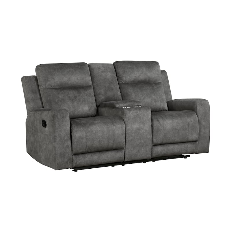Liriope Microfiber Manual Double Reclining Loveseat - Brownish Gray