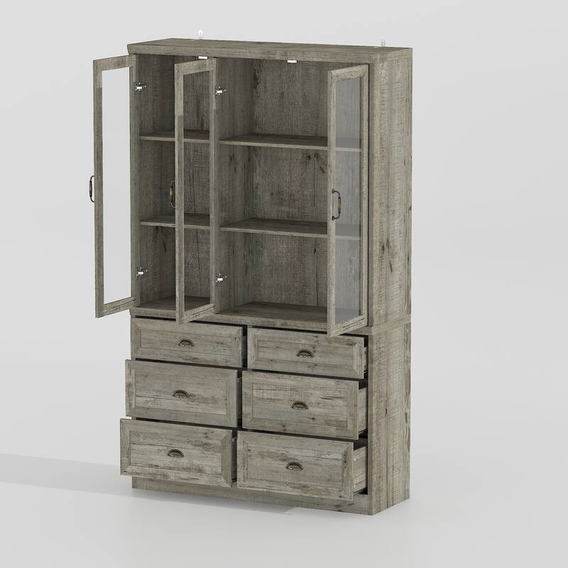 Buffet Cabinet with Glass Doors and Drawers Display Hutch Bookshevles Bookcase