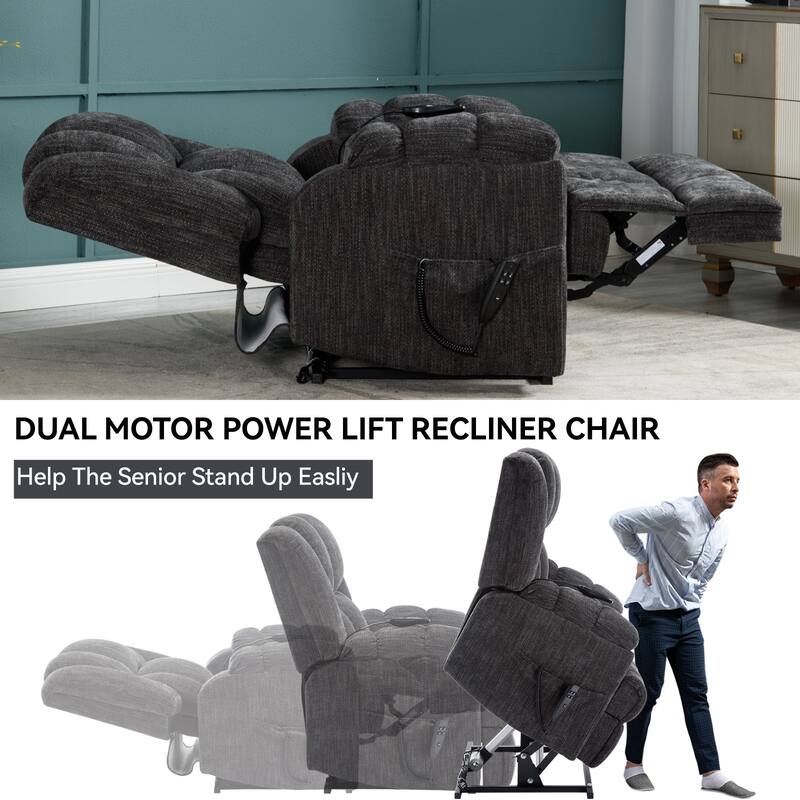 Oversized Chenille Upholstered Power Lift Massage Recliner with Massage, Lumbar Heating, 180° Flat Lay
